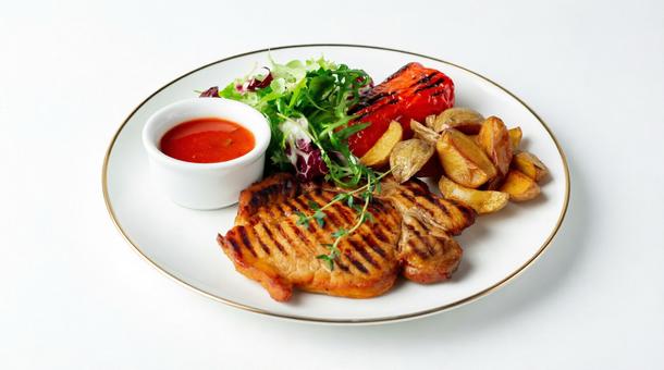 Свинина с запеченными овощами и картофелем Айдахо